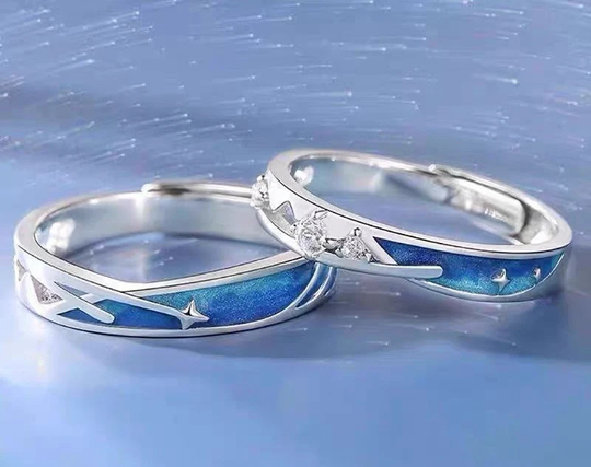 Meteor Galaxy Star Couple Matching Rings Set Silver Zodiac Themed Promise For Anniversary Birthday Gift Lovers Bf Gf