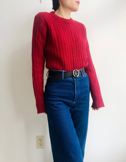 Vintage 1970S Wool Blend Burgundy Pull Over Sweater | S-M