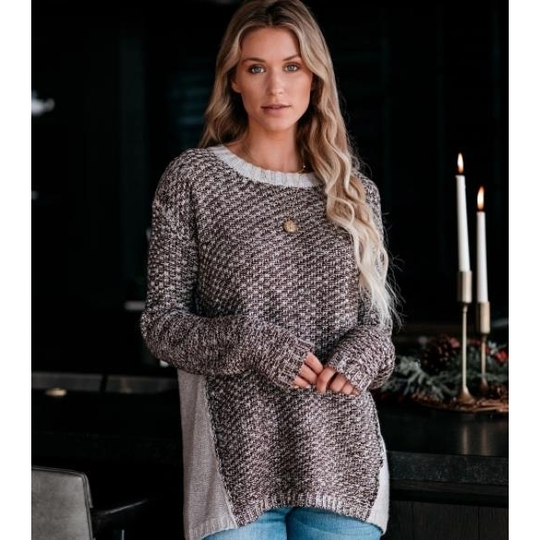 Exclusive latest round neck blended wool knit sweater - coffee, M