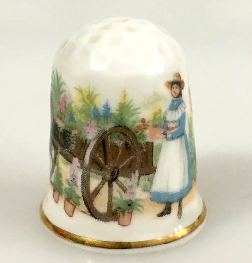 Donkey Cart Thimble, English China, Royal Delfesta, Vintage Collectible