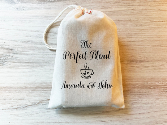Perfect Blend Coffee Wedding Favor Bag - Favors For Drawstring Personalized Custom Cotton