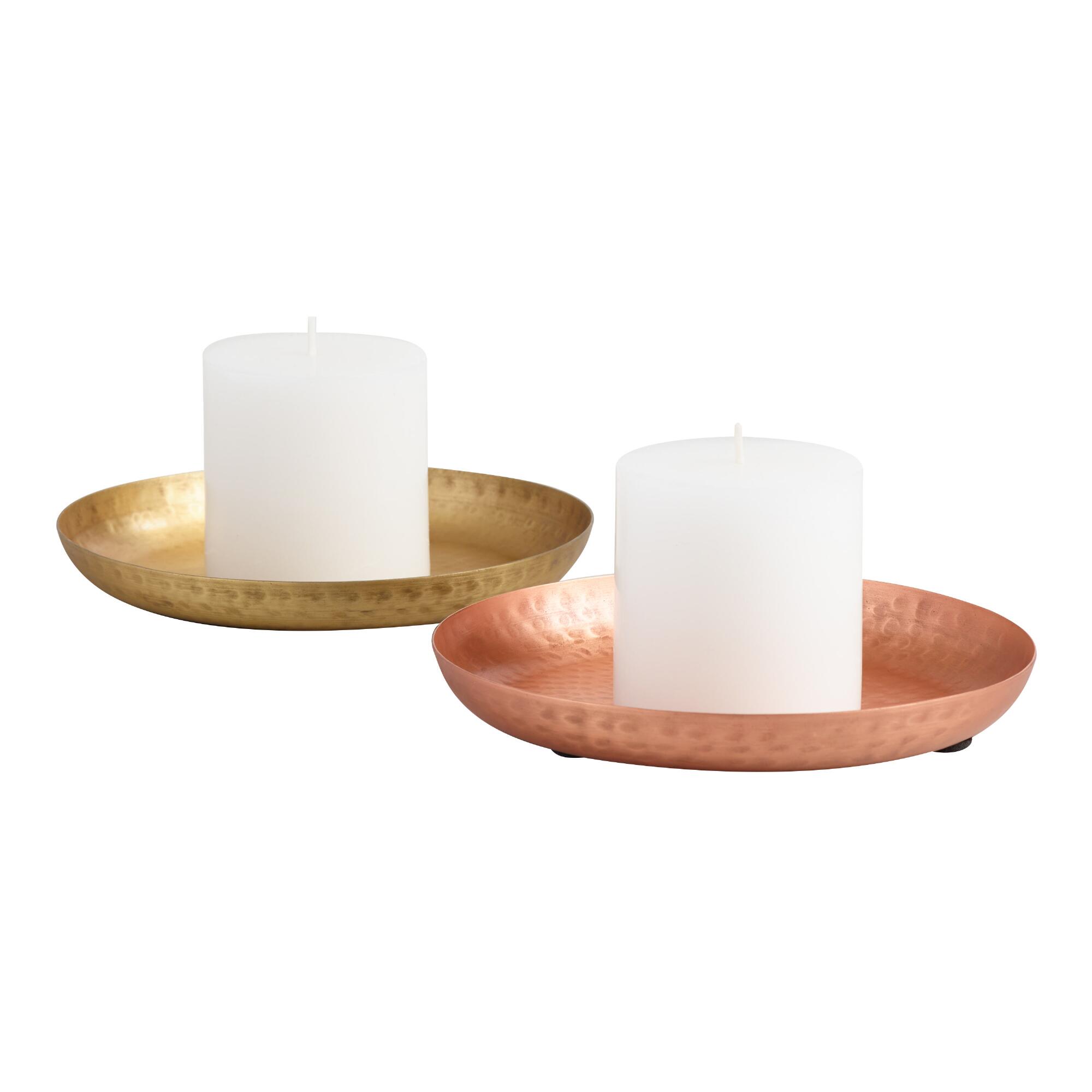 Hammered Metal Pillar Candle Plate Set of 2 by World Market