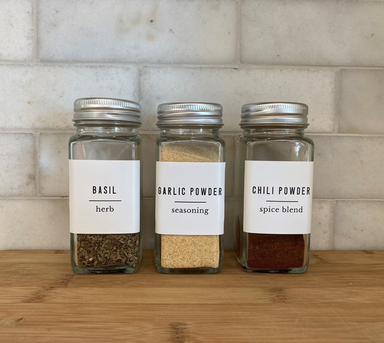 Bold & Clean Spice Jar Labels Water Oil Resistant Customization Available Pantry