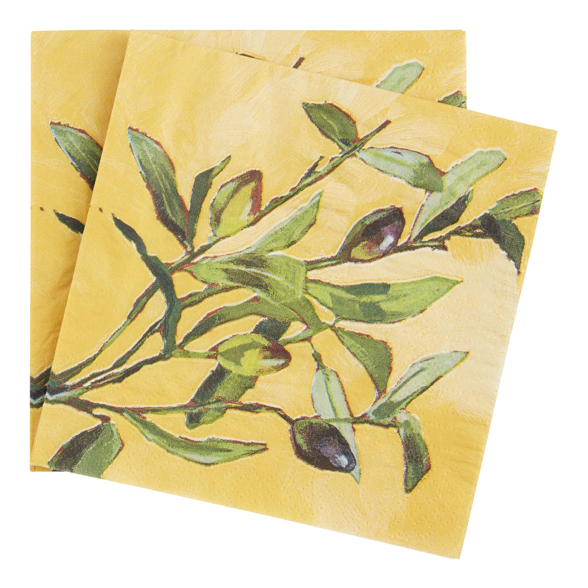 Yellow Olive Branch Beverage Napkins 20 Count by World Market