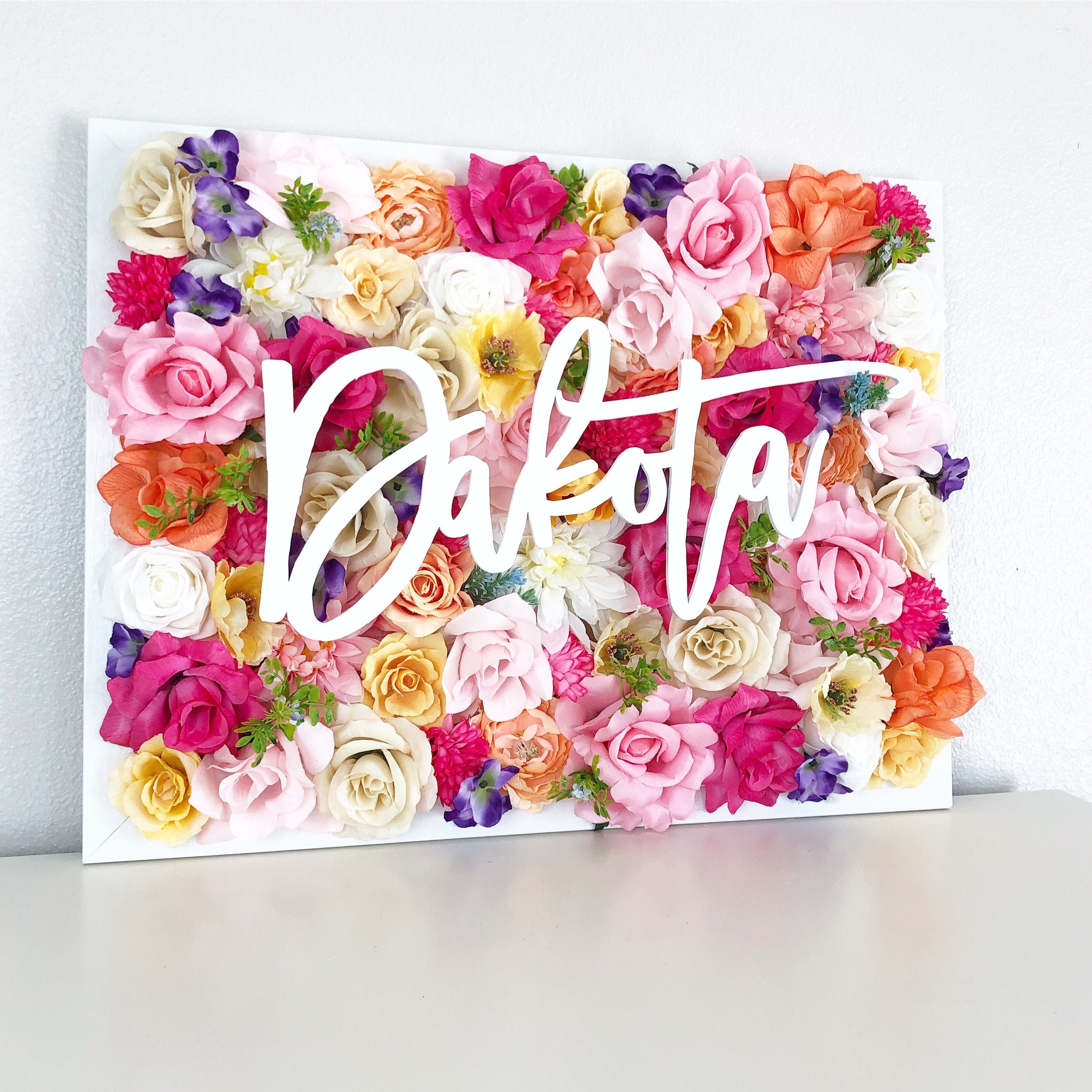 Floral Nursery Decor, Name Sign, Baby Flower Wall Shower Gift, Boho Nursery, Girl Room Decor