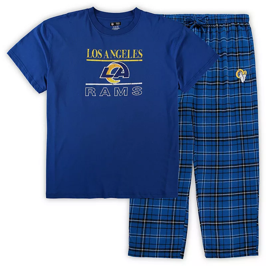 Men's Concepts Sport Royal Los Angeles Rams Big & Tall Lodge T-Shirt and Pants Sleep Set, Size: 4XB, Blue