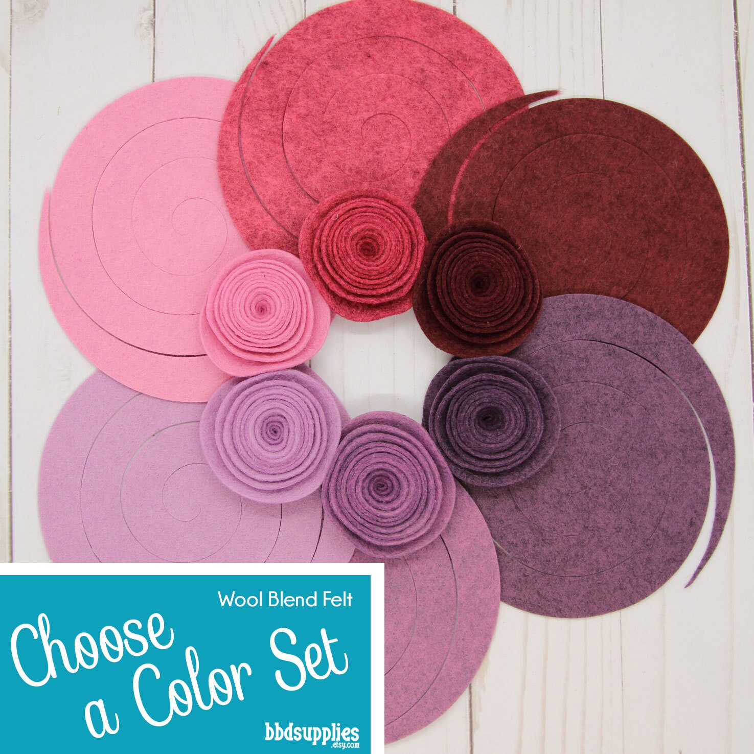 Wool Blend Felt Flowers | 12 Spiral Roses Pick A Color Set Diy Unassembled