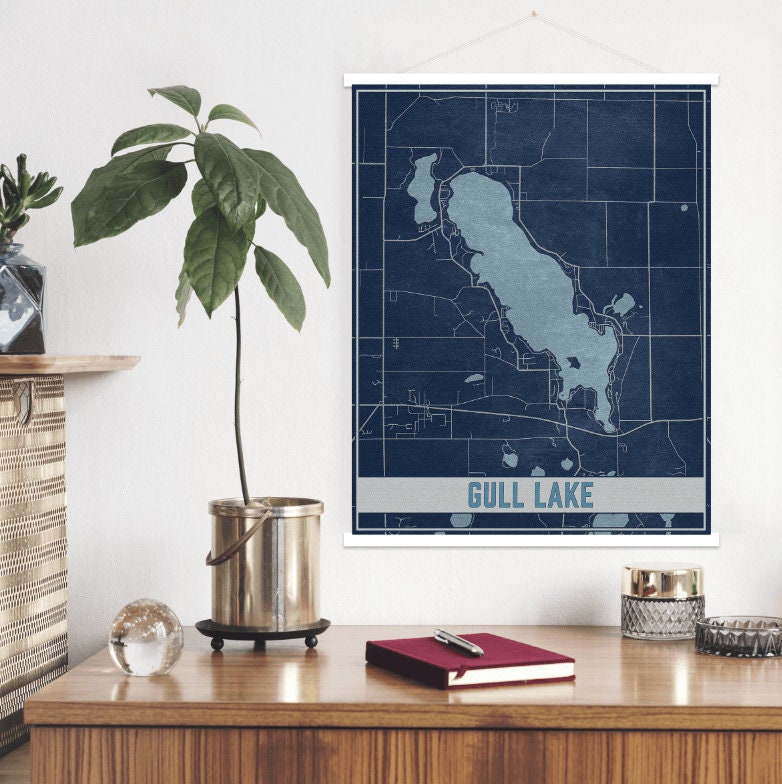 Gull Lake Michigan Map Print | Magnetic Poster Frame Printed Marketplace