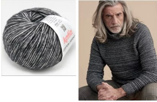 Cotton Merino Yarn, Soft Cotton Blend Non-Itchy Grey Yarn For Men's Sweater, Charcoal Wool