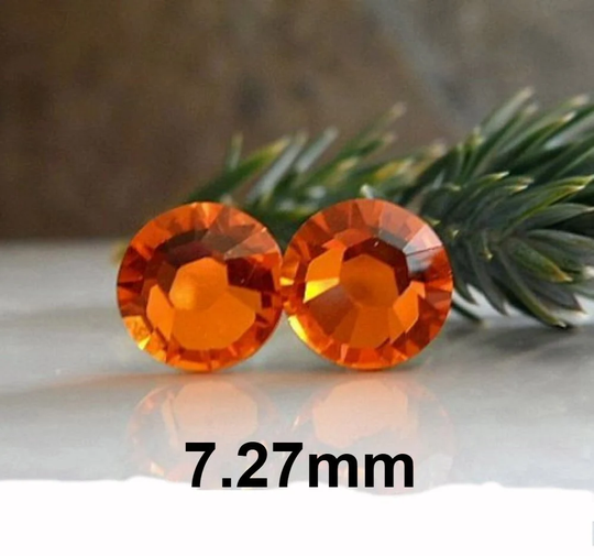 7.27mm Sun Flat Back Rhinestone Stud Earrings, Handmade Orange Crystal Studs