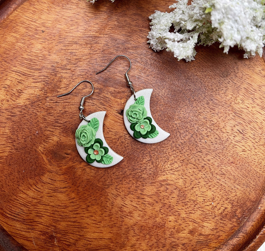 Green Rose Clay Earring