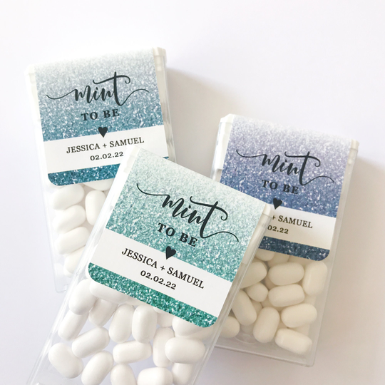 Turquoise Glitter Mint To Be Wedding Favor Sticker, Label, Bridal Shower Teal, Bue, Green Candy Label