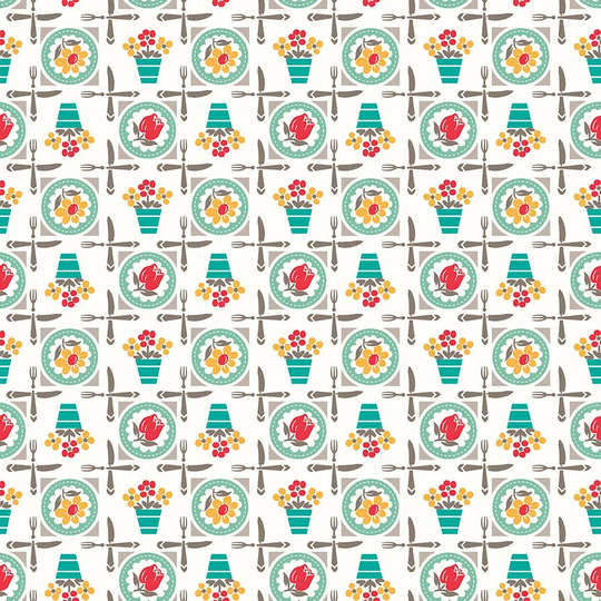 Lori Holt Cook Book Fabric By Riley Blake - White & Green "Luncheon" Kitchen The 1/2 Yard Or Fat Quarter