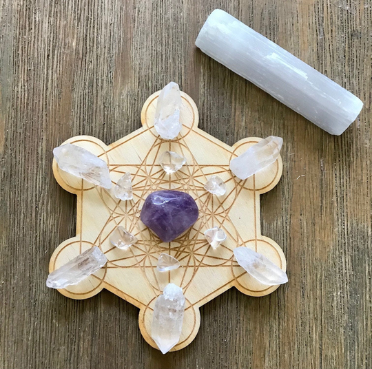 Third Eye Chakra Mini Crystal Grid Kit With Selenite Stick Reiki Infused Intuition Awareness Psychic Abilities