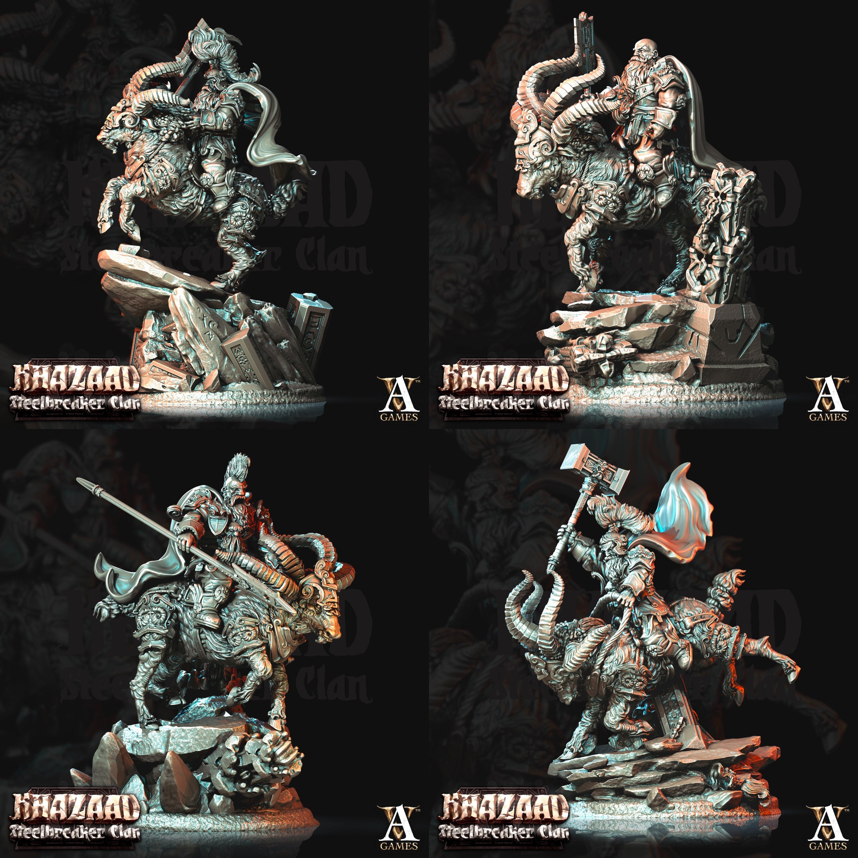 steelbreaker Warriors Ram Riders - Archvillain Games Khazaad Clan Dnd Rpg Tabletop Miniature Figure For Painting