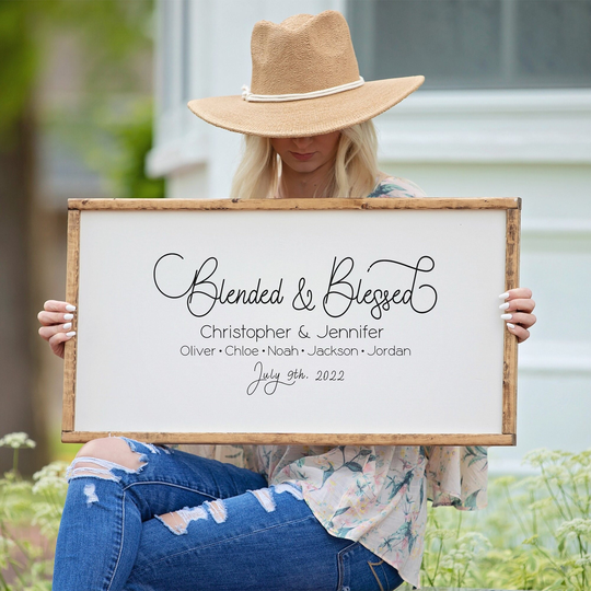 Blended & Blessed Wood Sign, Family Name Wedding Gift, Living Room Wall Art, Decor, The Perfect Blend Sign