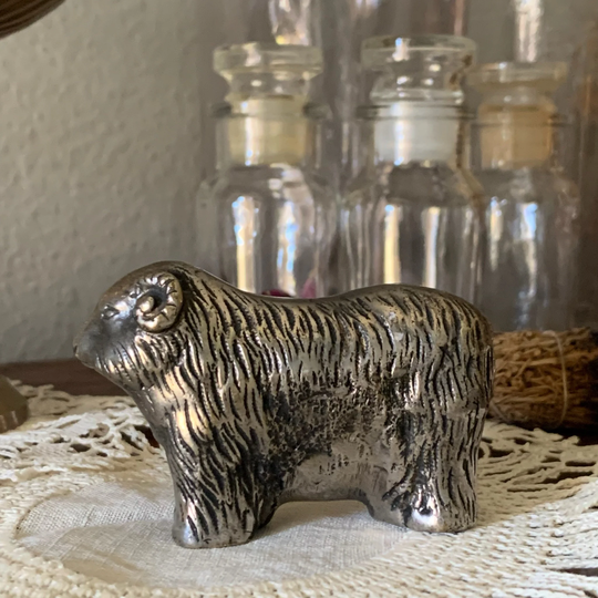 Vintage Metal Ram Figurine/Shelf Decor Paperweight Altar Animal Totem