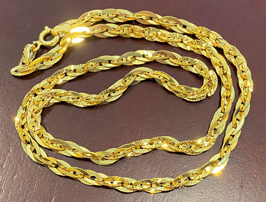 Vintage 18K Solid Gold Twisted Link Chain Necklace 17 1/2''