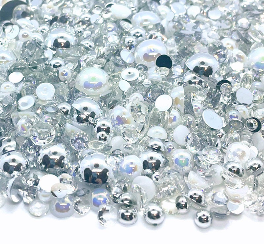 Diamond April Birthstone Blend Rhinestone Mix 2mm-10mm Flatback Jelly Resin | Faux Pearls Rhinestones Mixed Sizes Silver