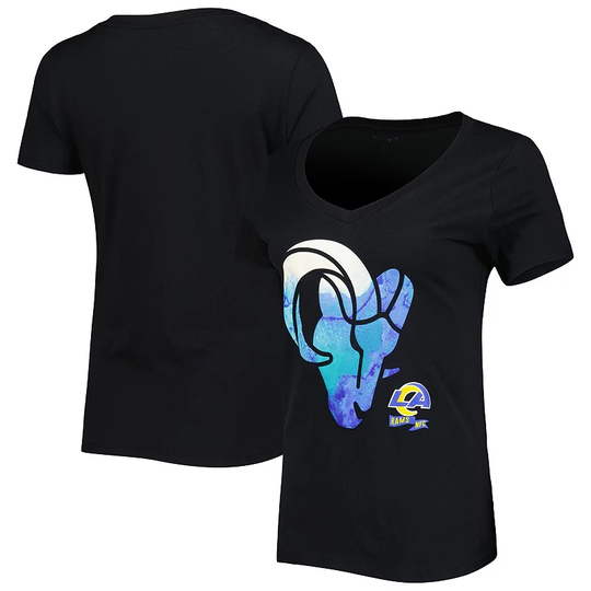 Women's New Era Black Los Angeles Rams Ink Dye Sideline V-Neck T-Shirt, Size: Medium