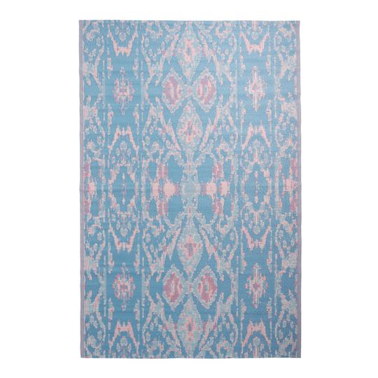 Blue and Pink Ikat Reversible Indoor Outdoor Patio Rio Floor Mat: Blue/Pink - Polypropylene - 6' x 9' by World Market