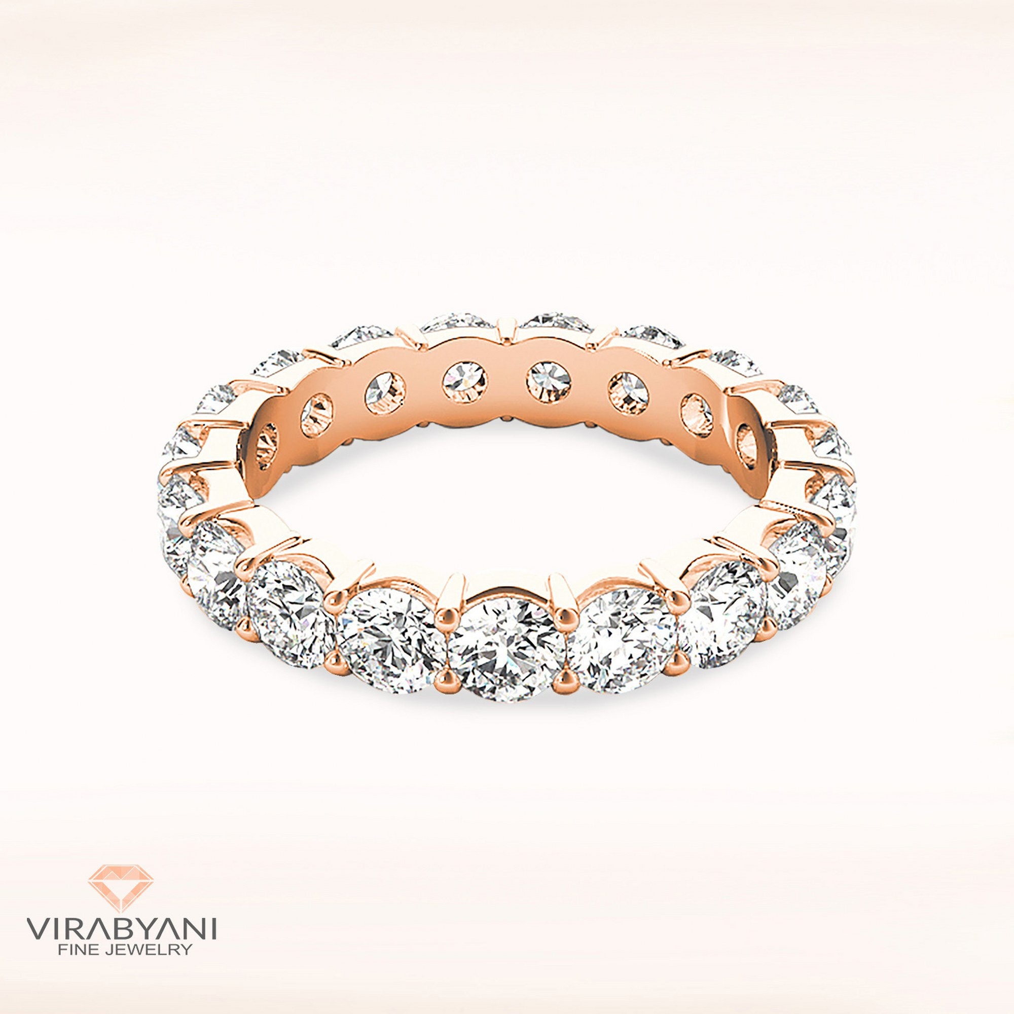 4.00 Ctw Diamond Eternity Band - 14K/18K Solid Rose Gold | Prong Set Wedding Ring Modern Infinity Design