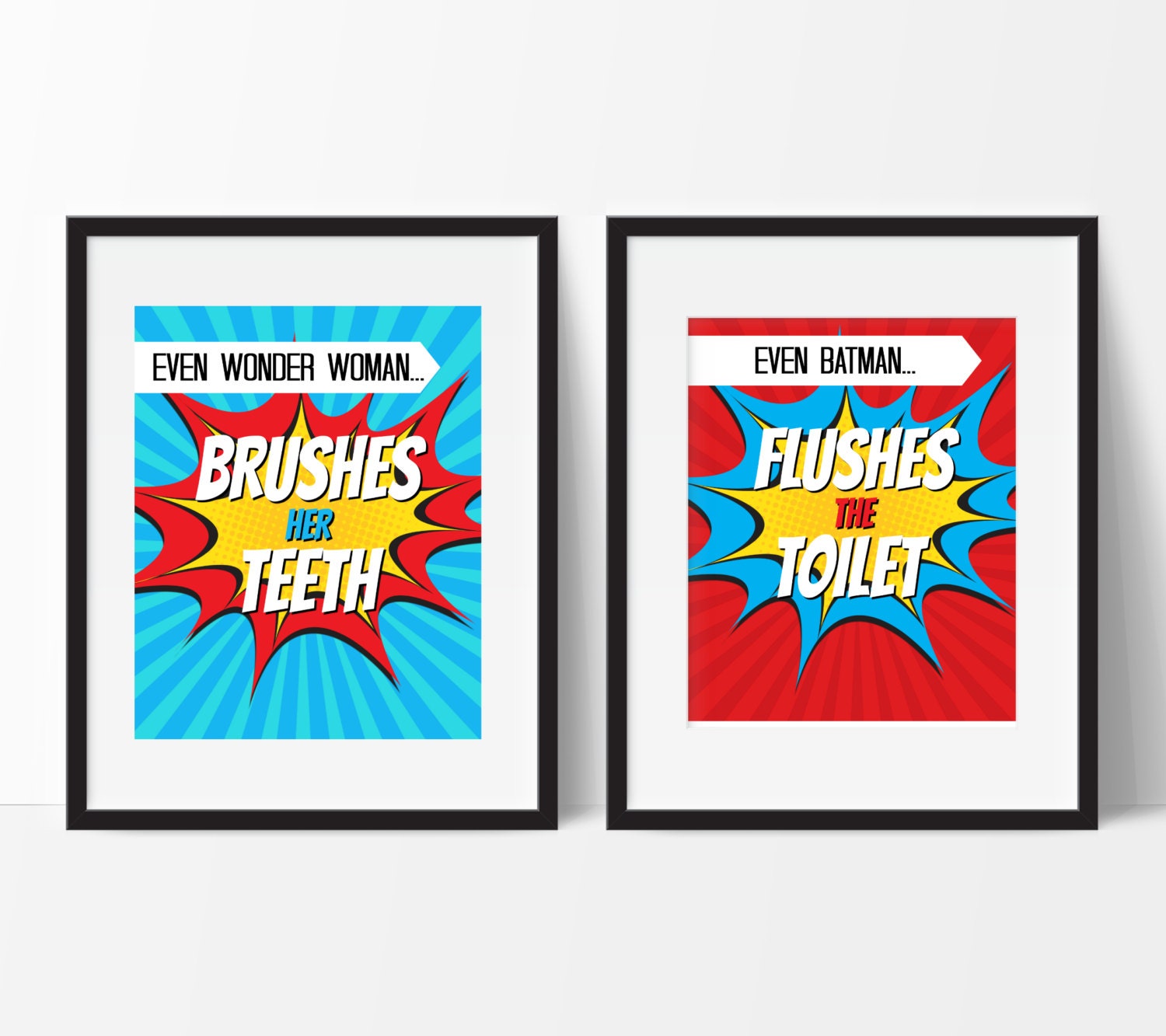 Superhero Bathroom Prints - Kids Rules Super Hero Dentist Office Decor Set Of 2