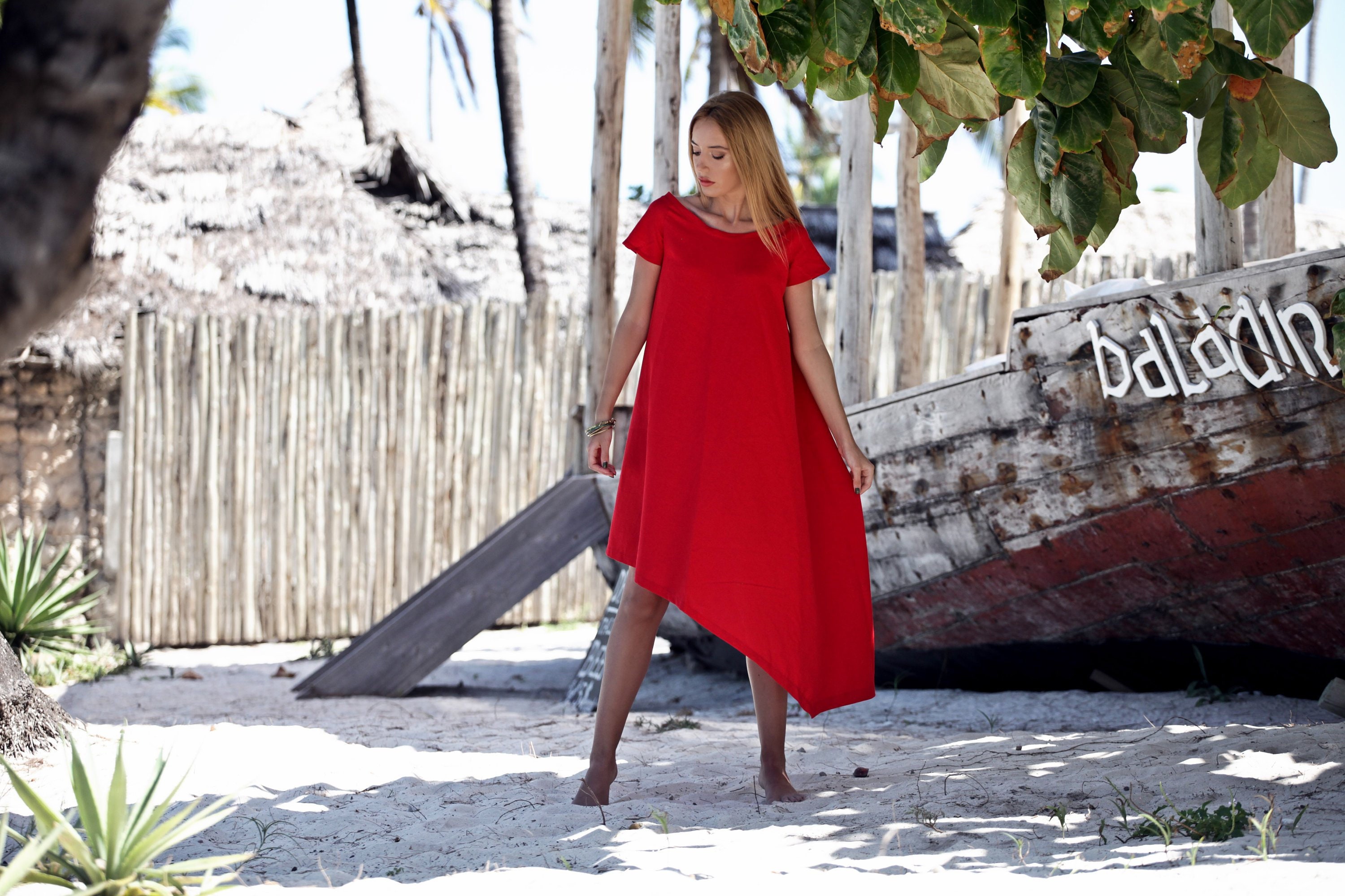 Linen Dress, Midi Asymmetric Loose Linen Tunic