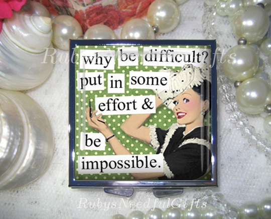 Square Pill Case, Retro Diva Box, Container, Best Friend Gift, Medicine Organiser, 4 Compartments, Be Impossible