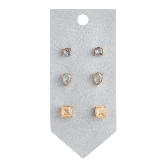 Gray, Mint And Champagne Crackle Glass Stud Earrings 3 Pack: Multi by World Market