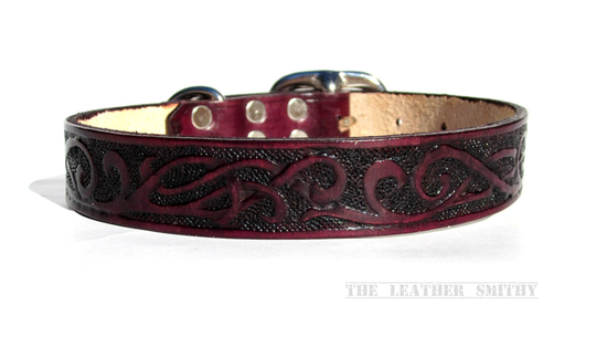 Hand Tooled Leather Dog Collar With Vine Design, Large Collars, Elvish