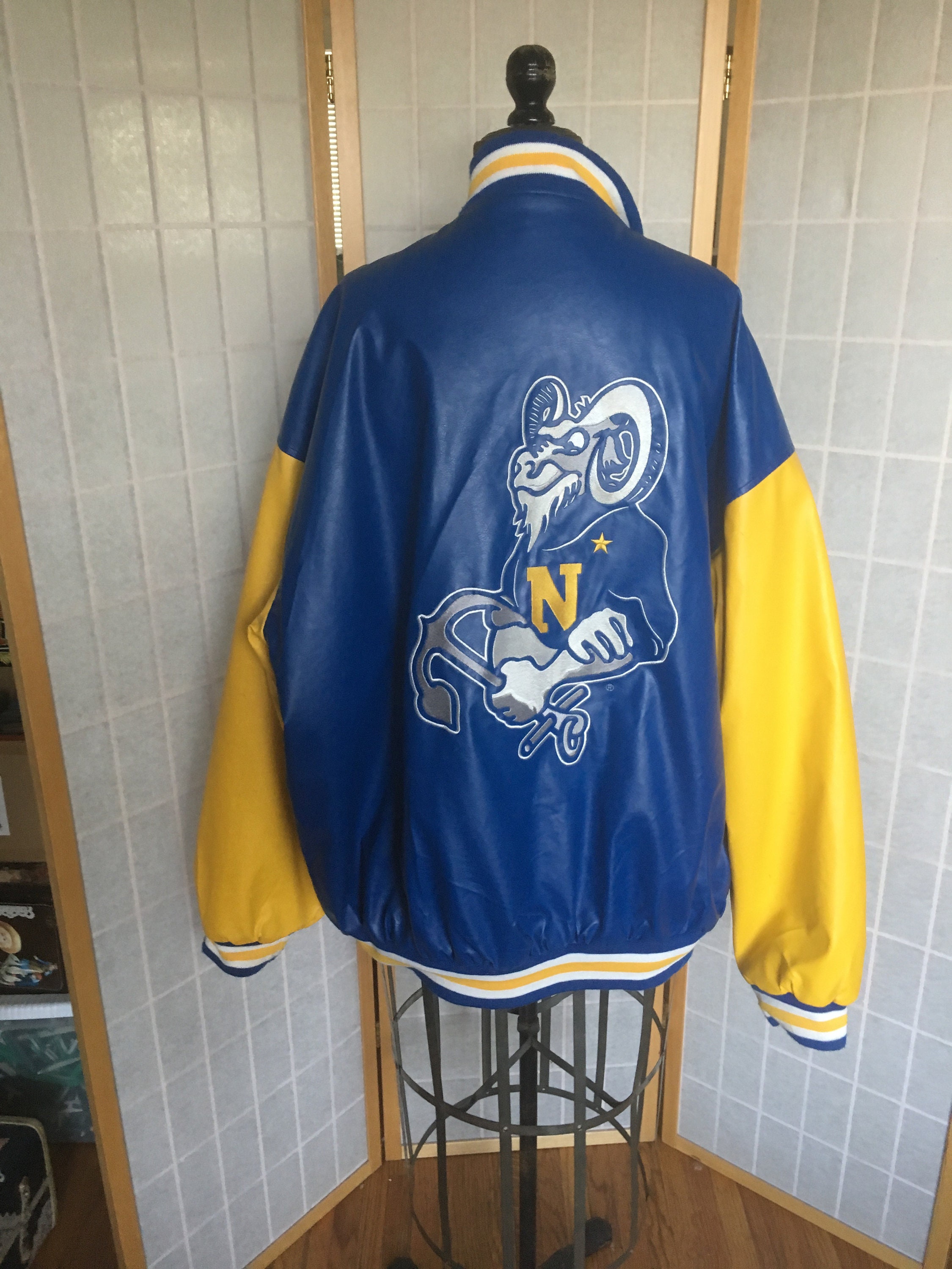 Vintage 1990's Blue & Yellow North Star Rams Sports Letterman Jacket, Size Xl