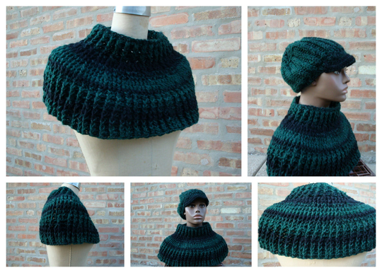 Cap & Caplet in Green To Black Blend