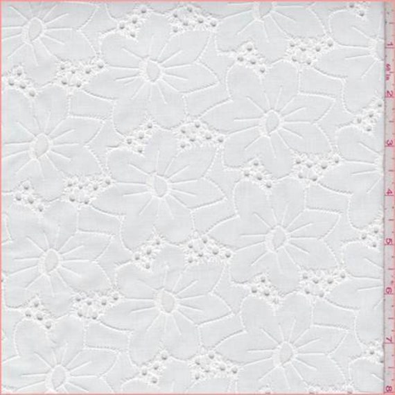 White Linen Blend Embroidered Floral Eyelet, Fabric By The Yard
