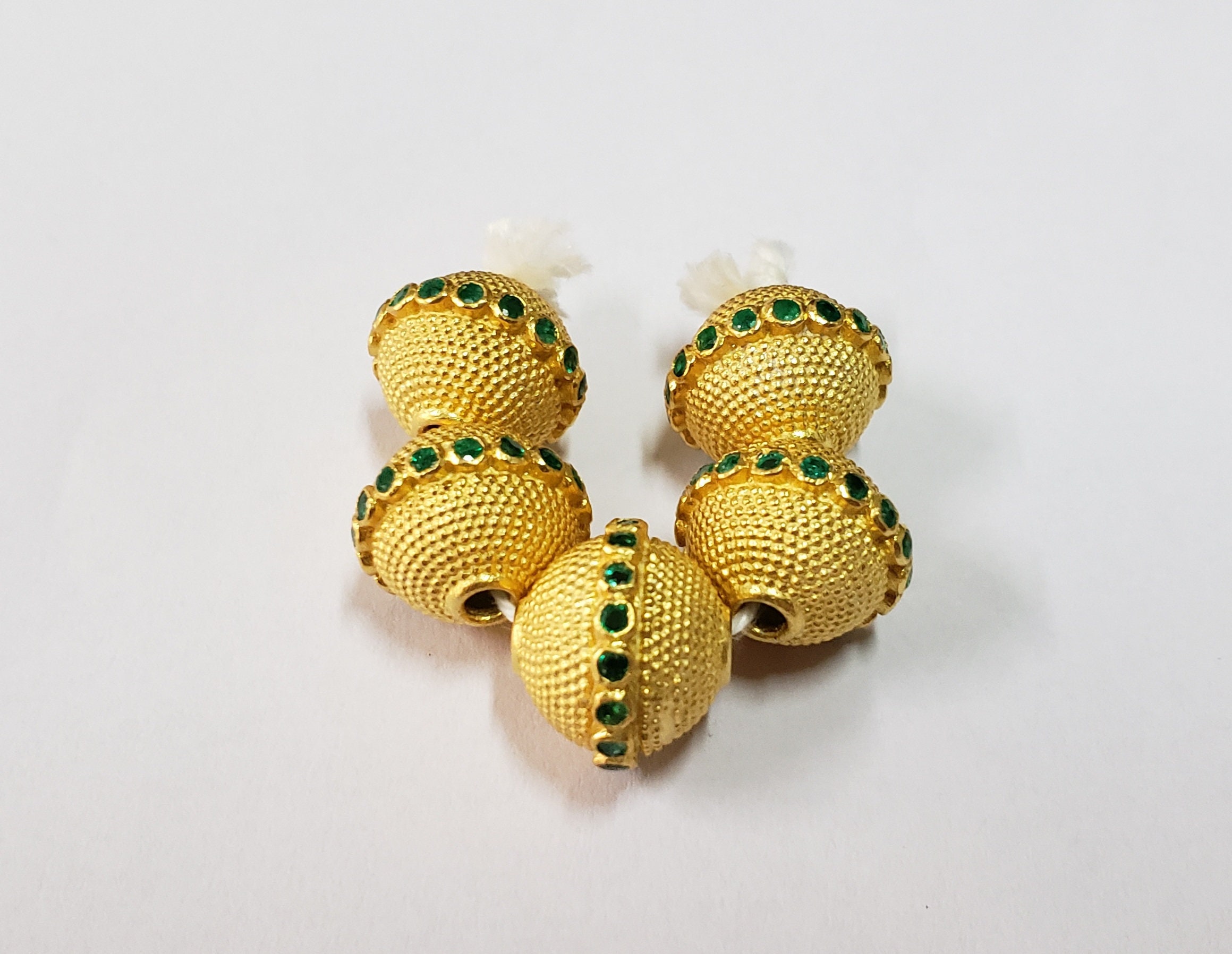 12 Mm Gold Vermeil Gemstone Beads, Emerald Studded Diy, Jewelry Making, Findings, Accessories, 925 Silver Textured Beads