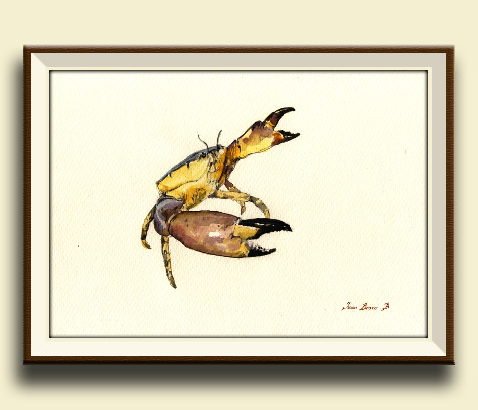 Print-stone Crab Decor Print Watercolor Painting Art Wall Sea Seafood Fish Crab Beach - Art Print By Juan Bosco