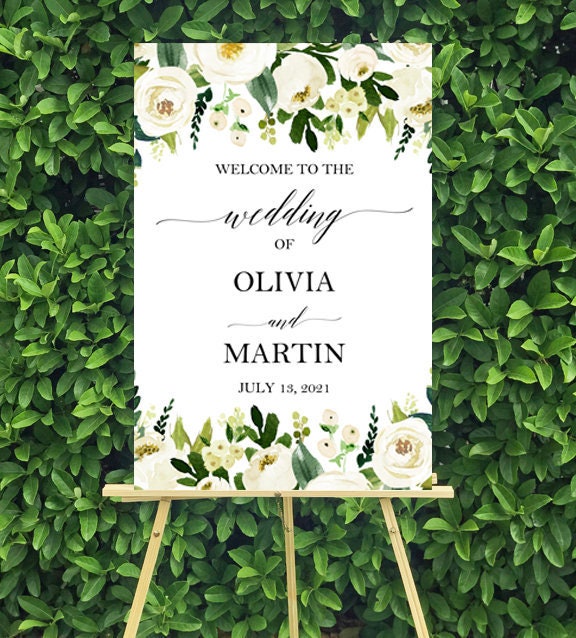 Wedding Welcome Sign Poster Foam Board Rehearsal Dinner Shower - Elegant White Floral Isabella Collection