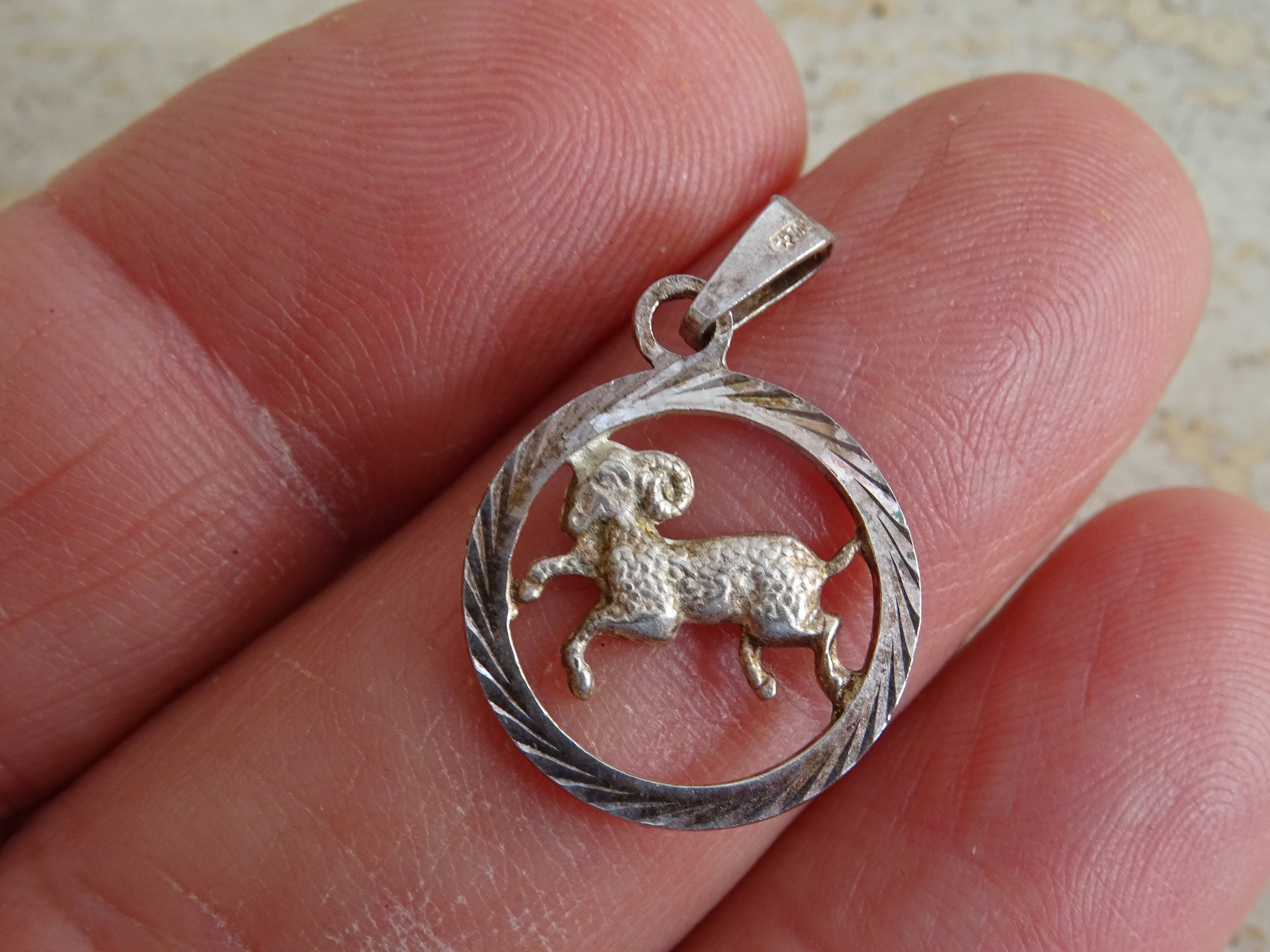 Vintage Silver | Marked Zodiac Constellation Medal Pendant Charm Medallion Sign Of Aries. Ram C 20