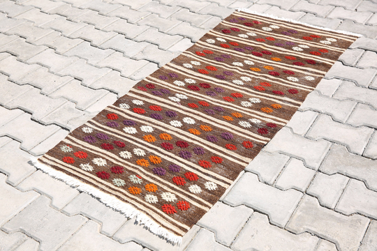 Turkish Kilm Oushak Rug Rug, Antique Rug, Vintage Kilim Rug, Bathroom Rug, Anatolian Rug, 2'1x4'7Ft Wool Rug, Old Rug, Pastel Rug, Entry