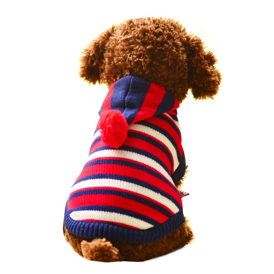 Dog Sweater Stripe Design Hoodie Wool Blend Pet Knitwear for Home - red, 2xs