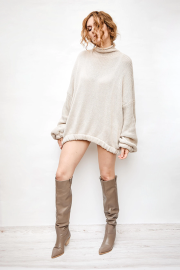 Chunky Knit, Cashmere Blend Sweater Oversized Knit Turtleneck Light Beige
