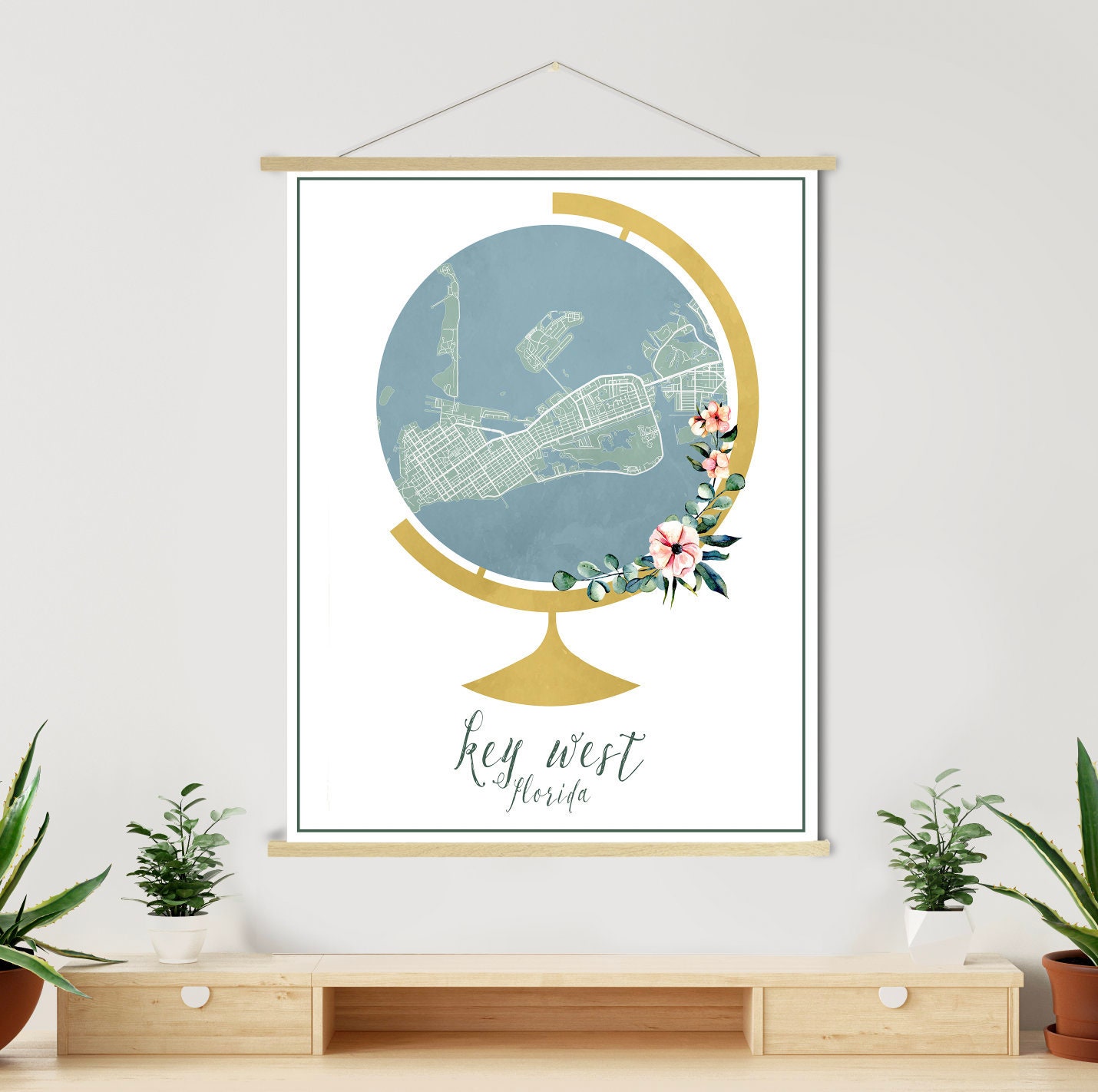 Key West Florida Globe Street Map | Hanging Canvas Of Printed Marketplace