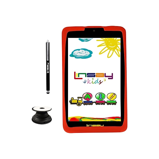 Linsay 7" Tablet with Holder, Pen, and Case, Wi-Fi, 2GB RAM, 32GB (Android), Red/Black (F7UHDKIDSRP)