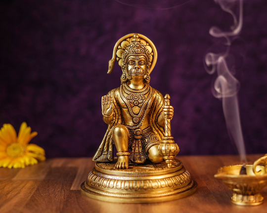 Lord Hanuman Statue, 19cm, Brass Ram Bhakt Blessing Idol, Hindu God Of Devotion, Monkey God, Bajrangbali Divine Vanar