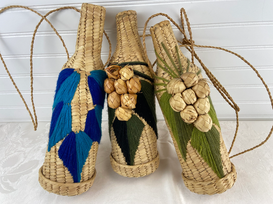 Wicker Wine Bottle Carriers Or Wall Decor, Vintage 1970S