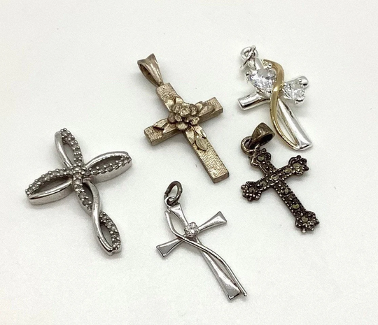 Lot Of 5 Sterling Silver Cross Pendants Czs Bin Price 17 Each Fine Vintage Jewelry