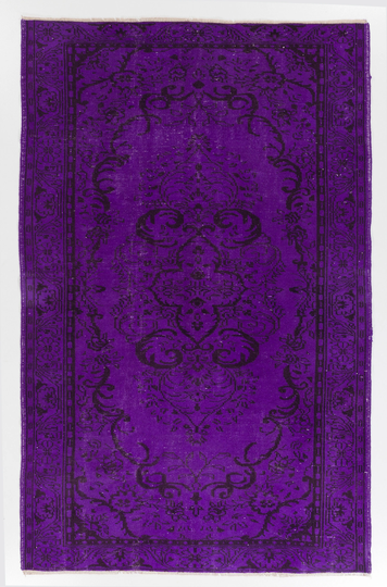 Vintage Rug Re-Dyed in Dark Purple Color For Modern Interiors, Hand-Knotted Turkey. 5.9x9.4 Ft, By470