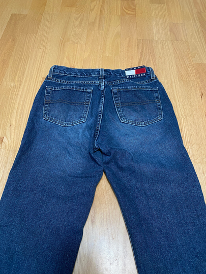 Vintage 90S Tommy Hilfiger Dark Wash Denim Button Fly Hipster Flare Women's Blue Jean Size 27