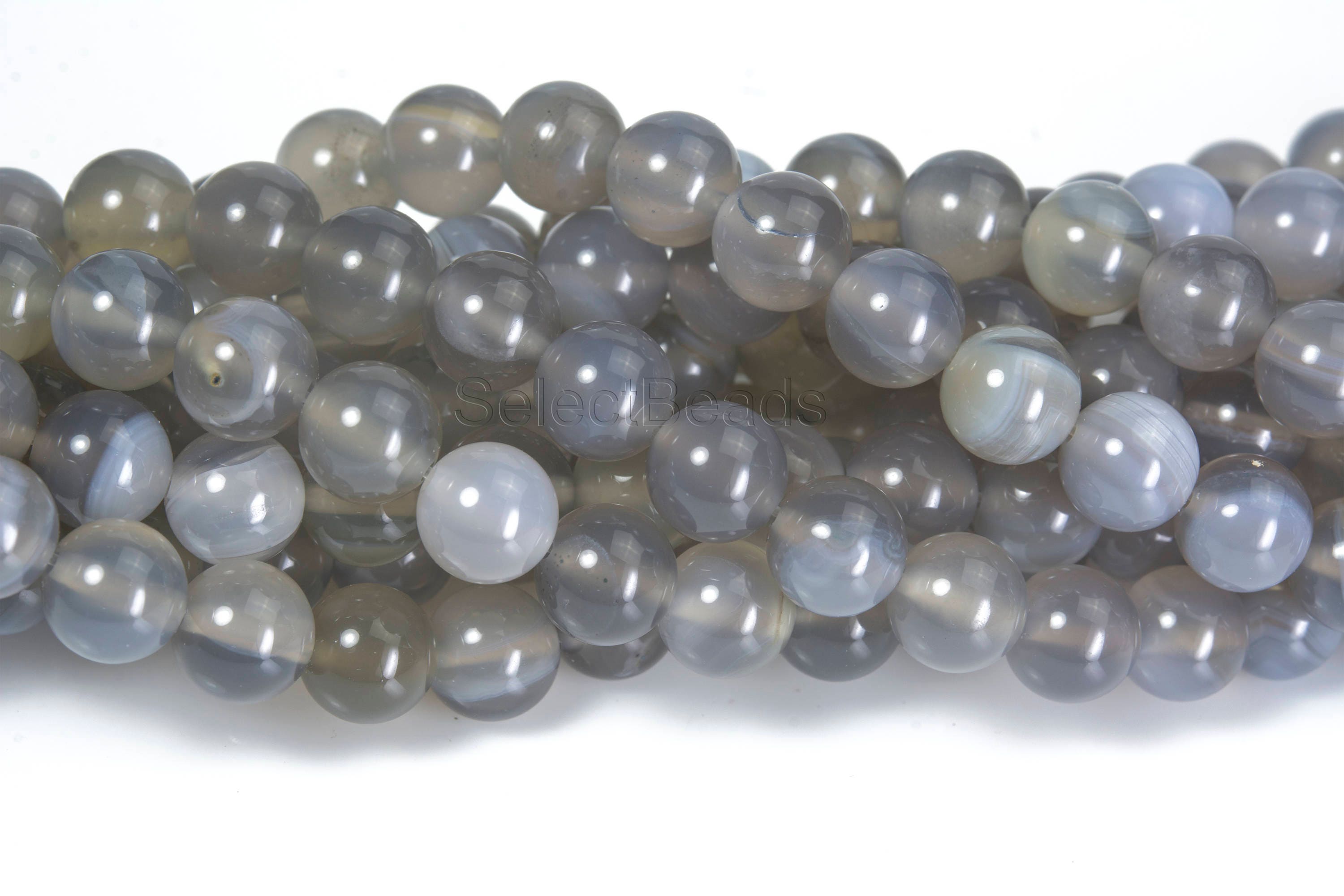 Gray Agatebeads -Smooth Round Beads - Necklace Making Materials Jewelry Craft Supplies Wholesale Stone -15Inch