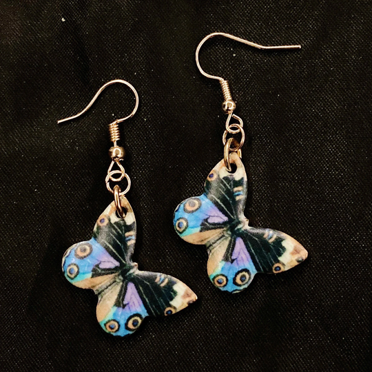 Butterfly Jewelry, Earrings, Morpho Butterfly, Gold Blue Wings, Lepidopterist